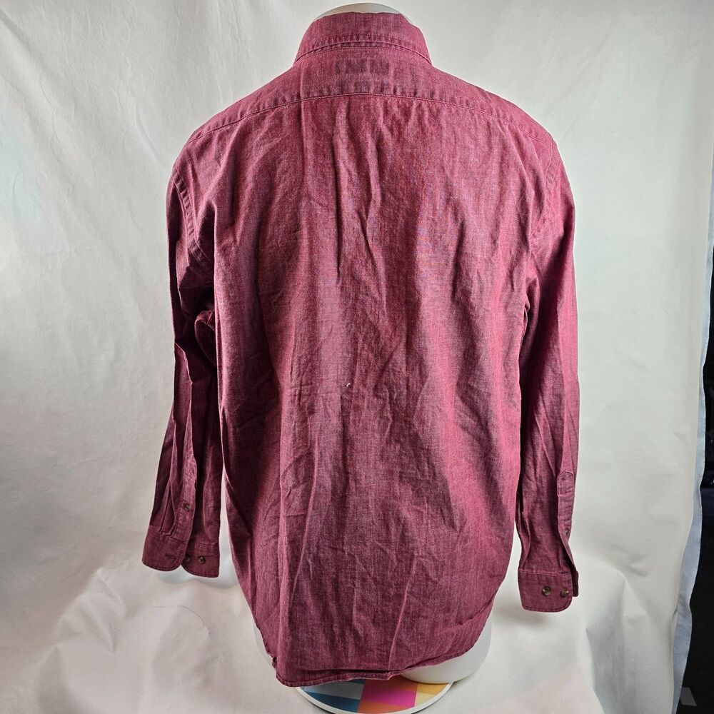 Banana Republic Shirt Men Large Red Solid Button Up Untucked Fit Chambray Preppy - Picture 6 of 9